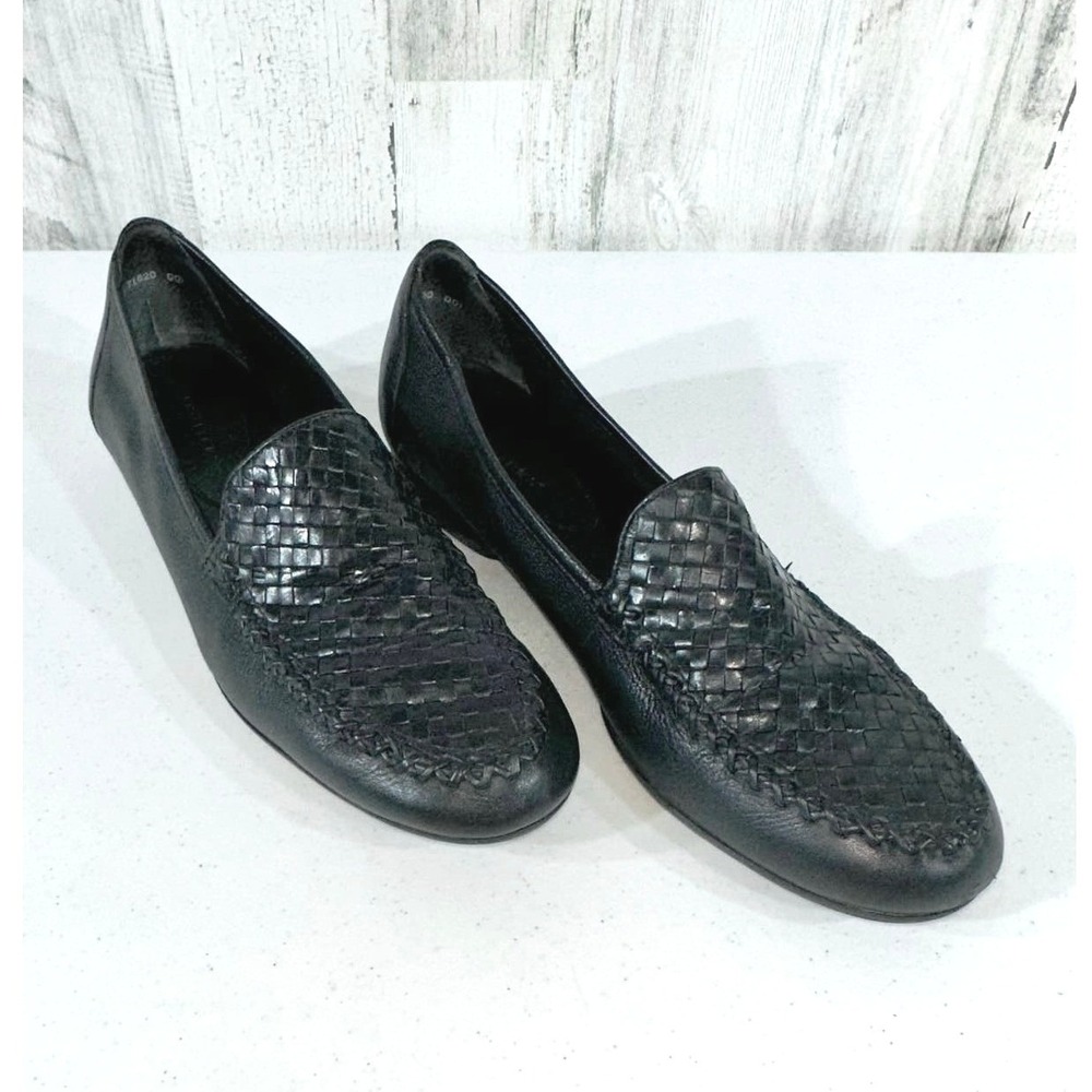Trotters Loafers 9.5 S Extra Narrow Black Leather Woven Vamp Made in Brazil READ